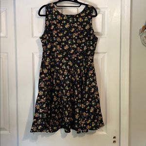 Black Floral Tea Length Sleeveless Dress